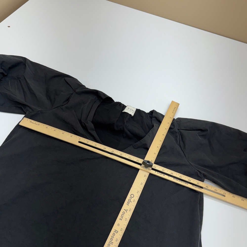 DISSH Dress Womens 6 Black Skylar Mini Puff Sleeve V Neck Pockets Minimalist - Picture 8 of 13